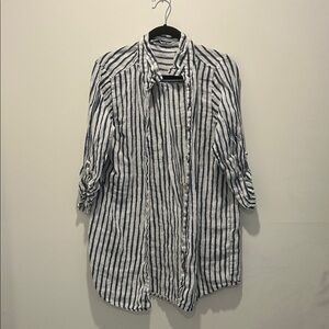 Classic Navy Striped Women’s Button Down Shirt / coverup